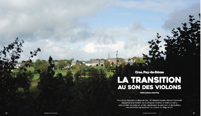 Un article de 8 pages sur le village de Cros : La transition au son des violons sur le magazine Village de France 